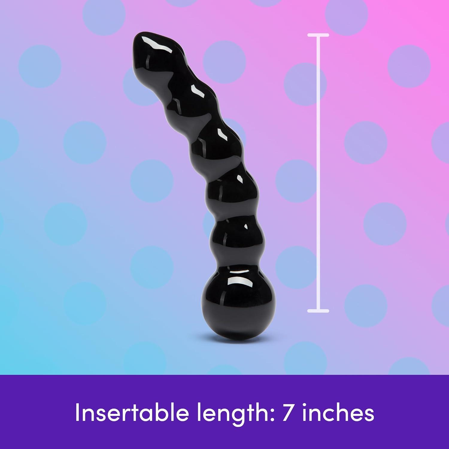imageLovehoney Sensual Glass Dildo 7 inch Large Beaded Dildo Couples Sex Tool Long Anal Toy for Temperature Play Curved Penis G Spot amp Prostate Massager Adult Sex Toys for Women amp Men ClearBlack Beaded