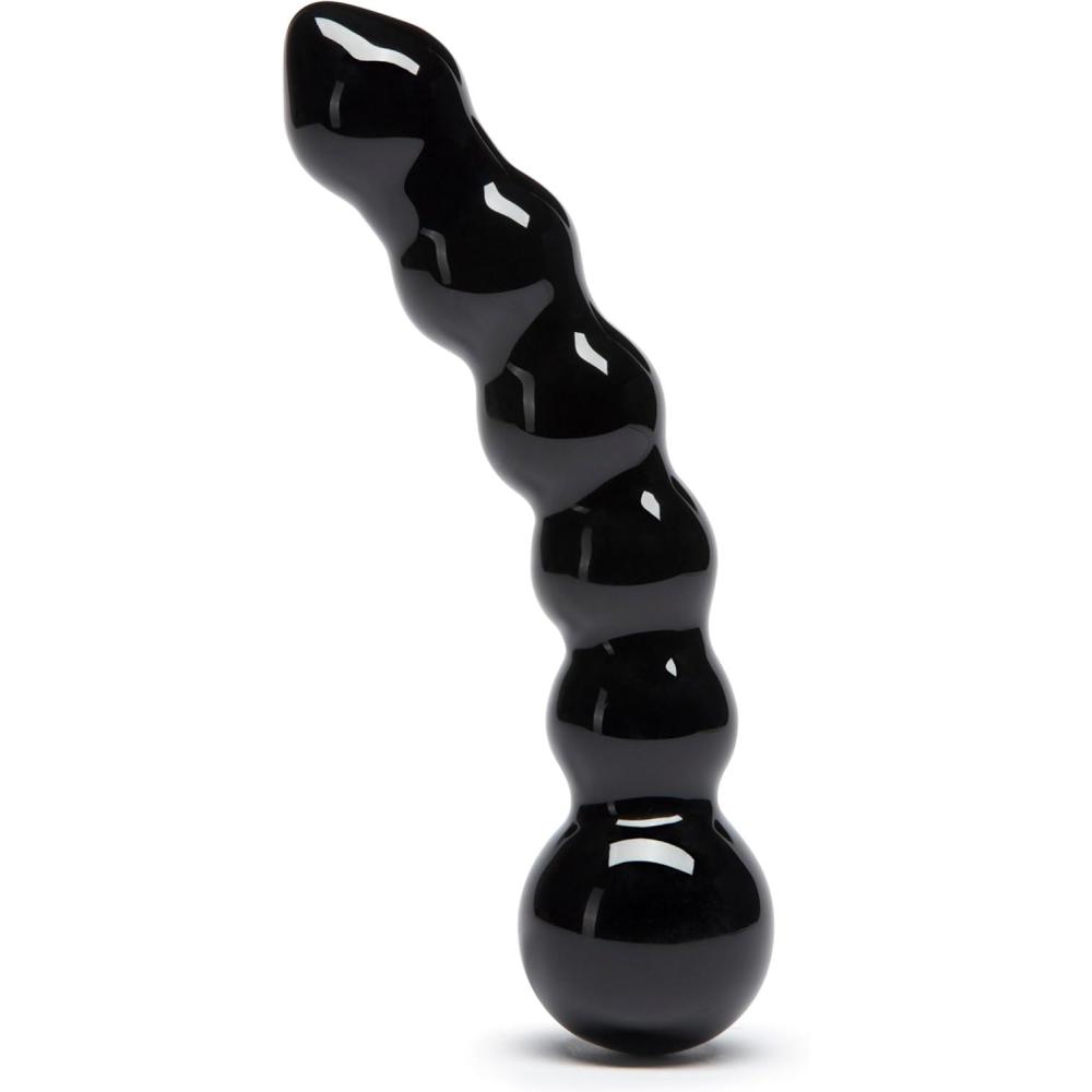 imageLovehoney Sensual Glass Dildo 7 inch Large Beaded Dildo Couples Sex Tool Long Anal Toy for Temperature Play Curved Penis G Spot amp Prostate Massager Adult Sex Toys for Women amp Men ClearBlack Beaded