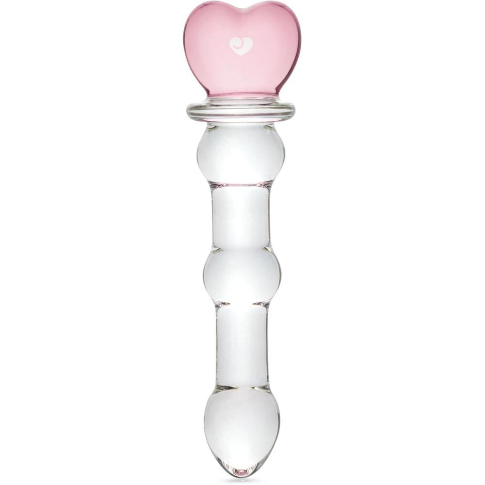 imageLovehoney Sensual Glass Dildo 7 inch Large Beaded Dildo Couples Sex Tool Long Anal Toy for Temperature Play Curved Penis G Spot amp Prostate Massager Adult Sex Toys for Women amp Men ClearWavy Heart