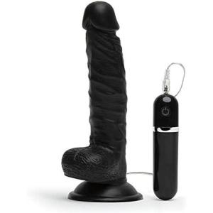 Lovehoney Lifelike Lover Vibrating Dildo – 8 Inch Realistic Dildo – Suction Cup with Wired Remote Control Vibrator for Women – 10 Vibration Functions – Adult Sex Toy – Black(Black)