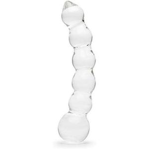 Lovehoney Sensual Glass Dildo | 7 inch Large Beaded Dildo Couples Sex Tool | Long Anal Toy for Temperature Play | Curved Penis G Spot & Prostate Massager Adult Sex Toys for Women & Men | Clear(Beaded)