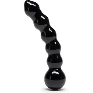 Lovehoney Sensual Glass Dildo | 7 inch Large Beaded Dildo Couples Sex Tool | Long Anal Toy for Temperature Play | Curved Penis G Spot & Prostate Massager Adult Sex Toys for Women & Men | Clear(Black Beaded)