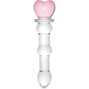 Lovehoney Sensual Glass Dildo | 7 inch Large Beaded Dildo Couples Sex Tool | Long Anal Toy for Temperature Play | Curved Penis G Spot & Prostate Massager Adult Sex Toys for Women & Men | Clear(Wavy Heart)