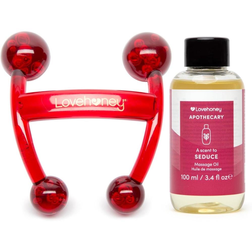 imageLovehoney Apothecary Vanilla Jasmine amp Amber Massage Oil 34 fl oz amp Red Handheld Body Massager Tool Relaxation Massage Bundle