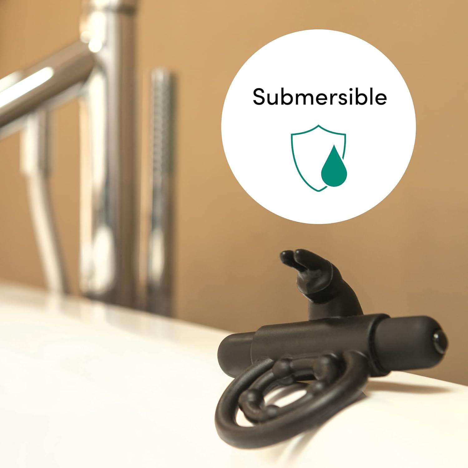 imageLovehoney Bionic Bullet Rabbit Vibrating Cock Ring Stretchy Silicone Double Penis Ring 5 Function Removable Bullet Vibrator Waterproof BlueBlack