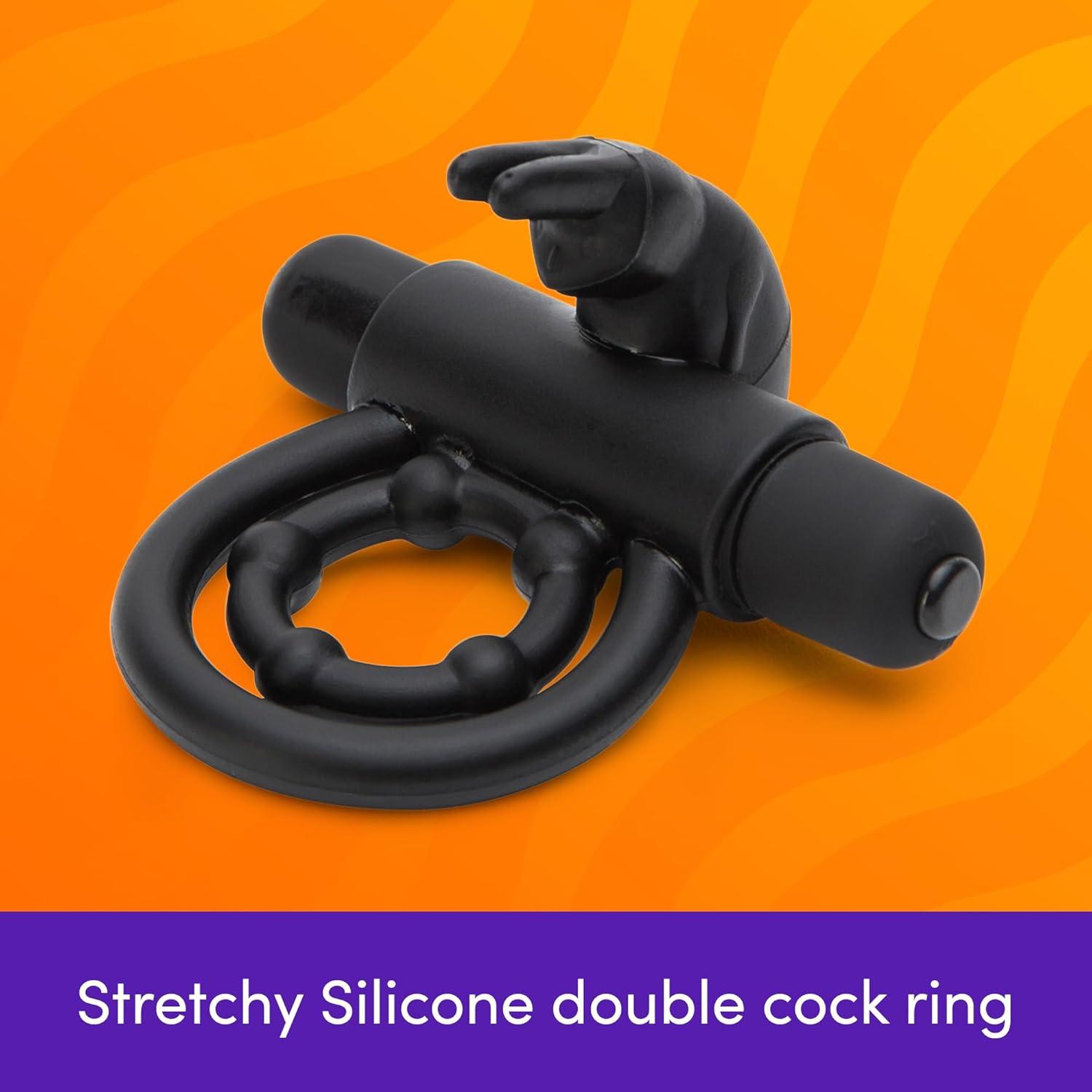 imageLovehoney Bionic Bullet Rabbit Vibrating Cock Ring Stretchy Silicone Double Penis Ring 5 Function Removable Bullet Vibrator Waterproof BlueBlack