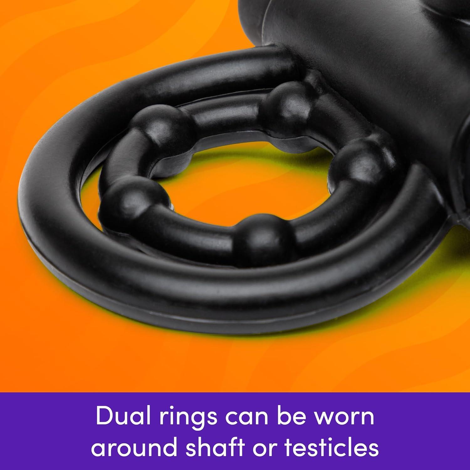 imageLovehoney Bionic Bullet Rabbit Vibrating Cock Ring Stretchy Silicone Double Penis Ring 5 Function Removable Bullet Vibrator Waterproof BlueBlack