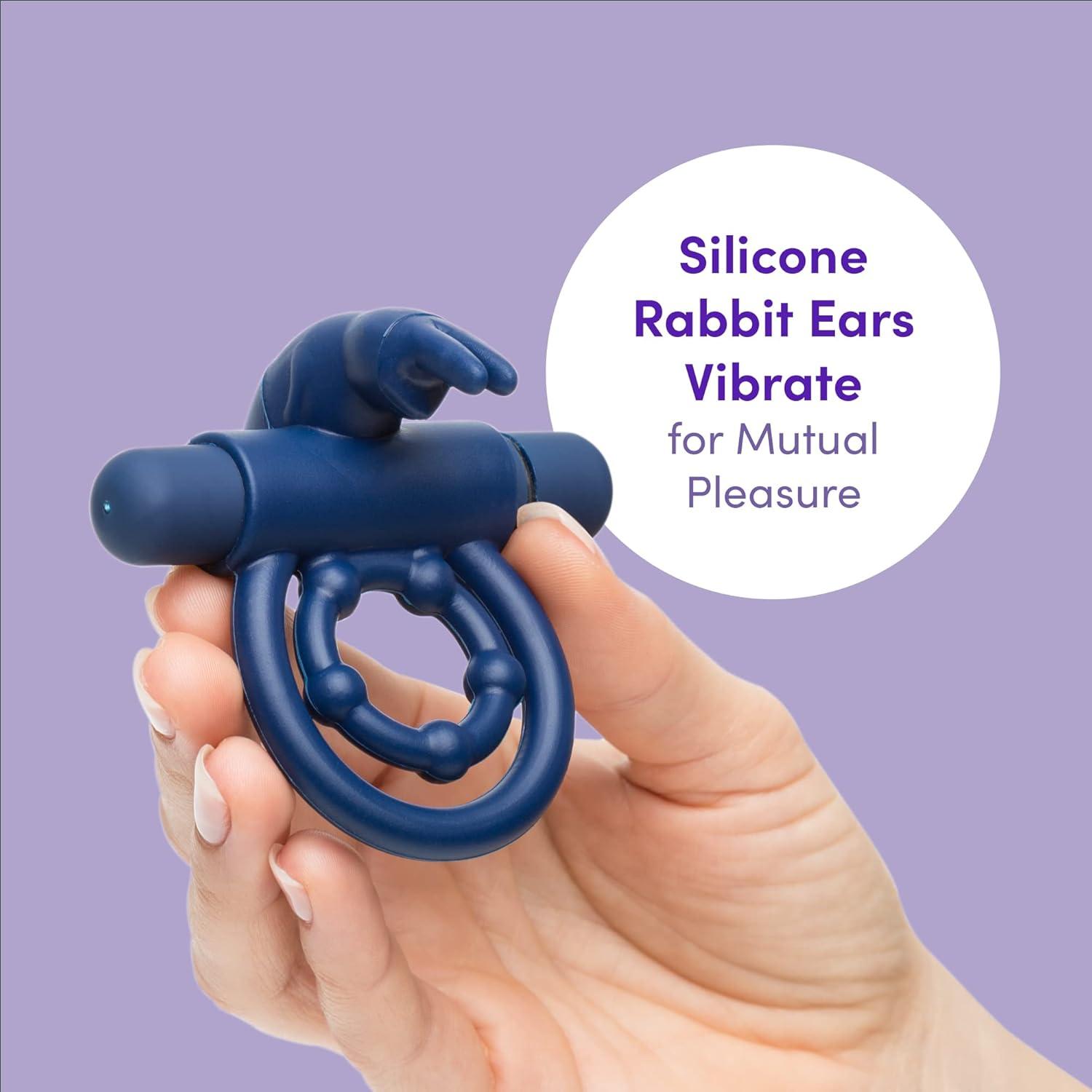 imageLovehoney Bionic Bullet Rabbit Vibrating Cock Ring Stretchy Silicone Double Penis Ring 5 Function Removable Bullet Vibrator Waterproof BlueBlue