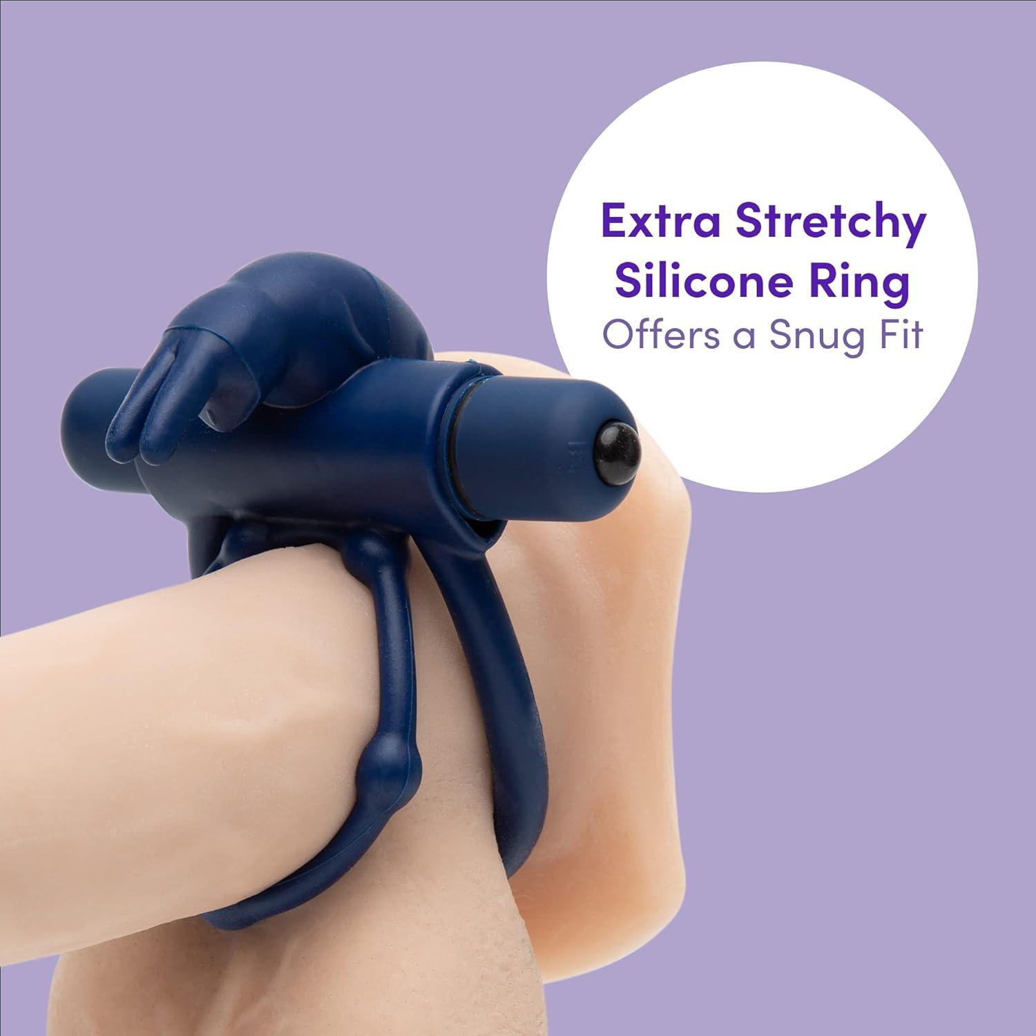 imageLovehoney Bionic Bullet Rabbit Vibrating Cock Ring Stretchy Silicone Double Penis Ring 5 Function Removable Bullet Vibrator Waterproof BlueBlue