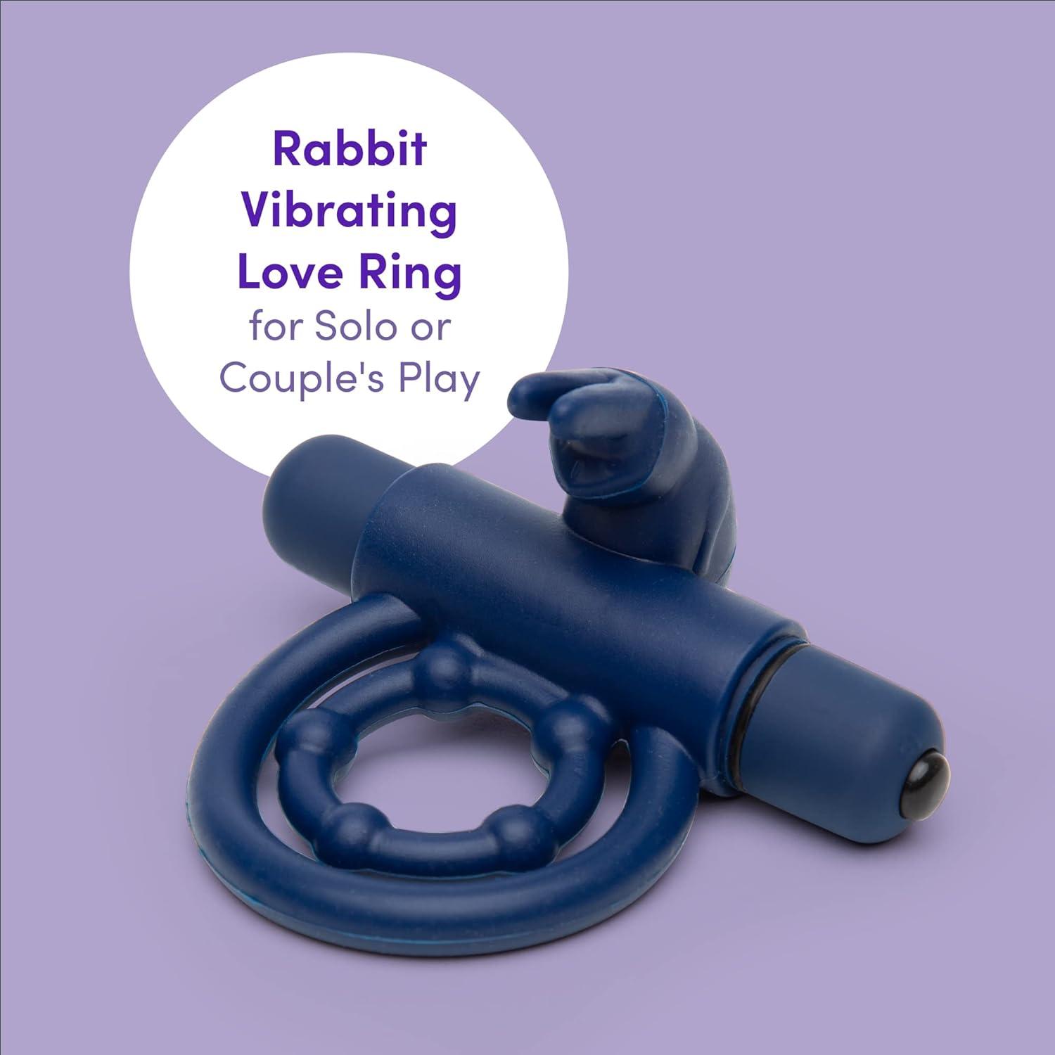 imageLovehoney Bionic Bullet Rabbit Vibrating Cock Ring Stretchy Silicone Double Penis Ring 5 Function Removable Bullet Vibrator Waterproof BlueBlue