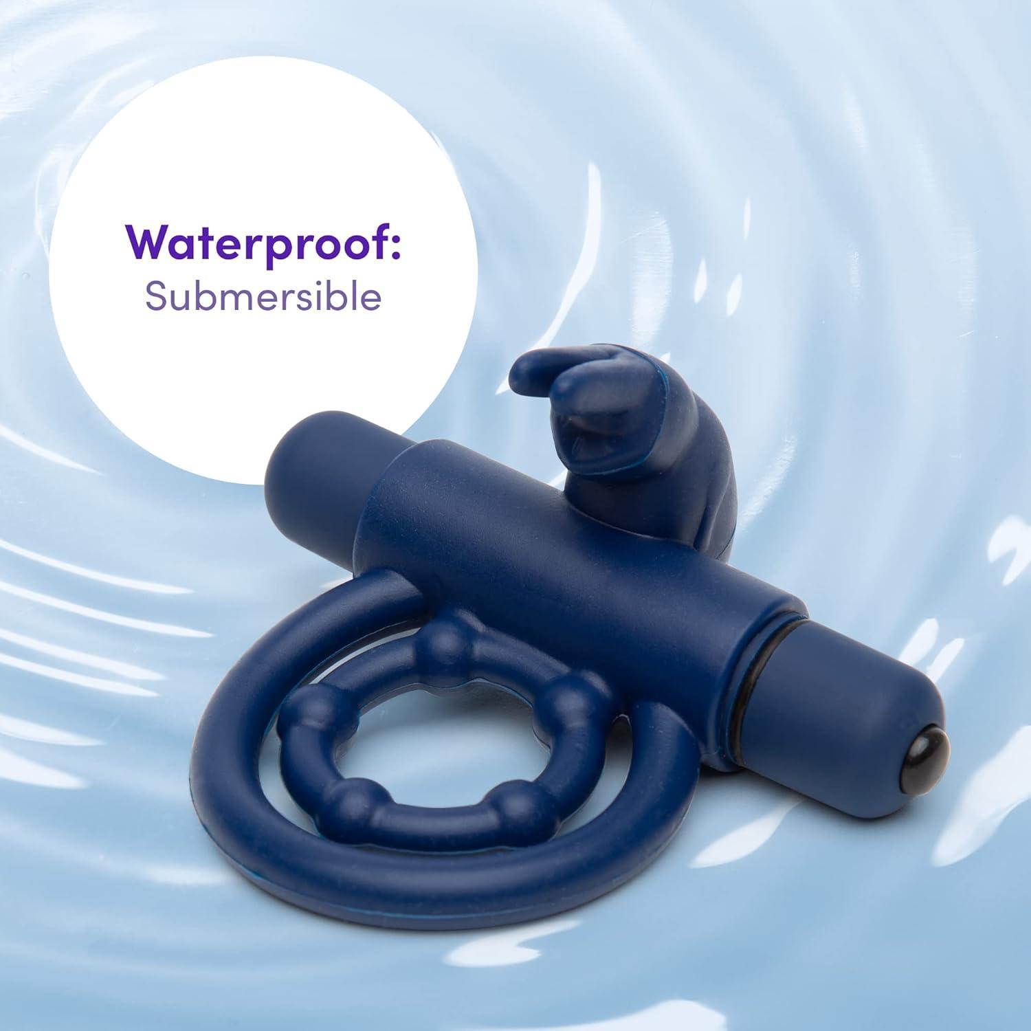 imageLovehoney Bionic Bullet Rabbit Vibrating Cock Ring Stretchy Silicone Double Penis Ring 5 Function Removable Bullet Vibrator Waterproof BlueBlue