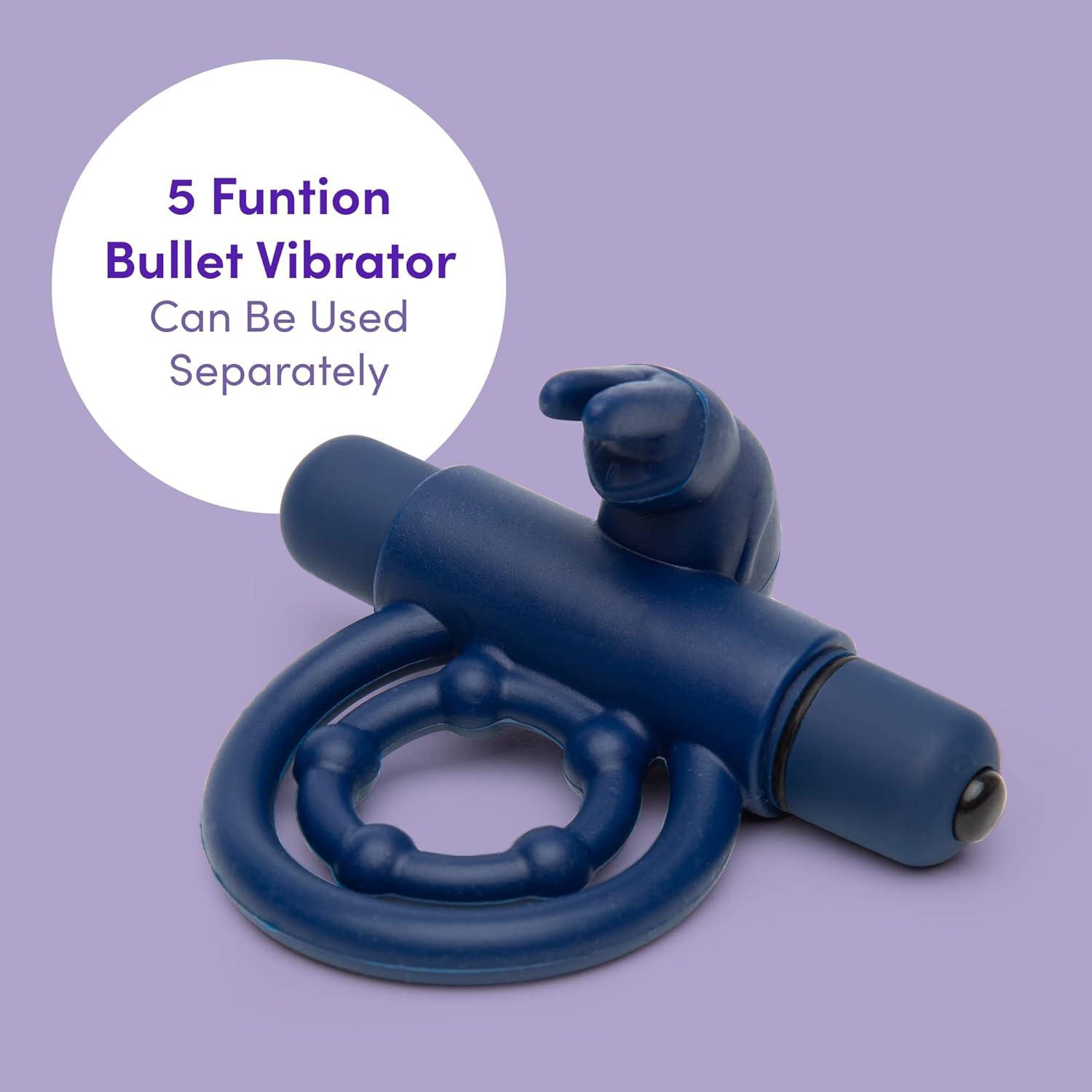 imageLovehoney Bionic Bullet Rabbit Vibrating Cock Ring Stretchy Silicone Double Penis Ring 5 Function Removable Bullet Vibrator Waterproof BlueBlue