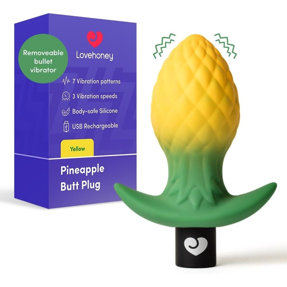 imageLovehoney Pineapple Vibrating Butt Plug Sex Toys for Men amp Women  Silicone 25 Inch Anal Plug  10 Powerful Mode Removeable Bullet Vibrator  Rechargeable Anal Vibrator Novelty Couples Adult Toys