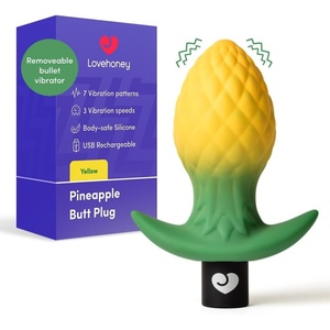 Lovehoney Pineapple Vibrating Butt Plug Sex Toys for Men & Women | Silicone 2.5 Inch Anal Plug | 10 Powerful Mode Removeable Bullet Vibrator | Rechargeable Anal Vibrator Novelty Couples Adult Toys