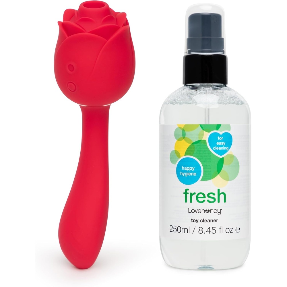 image:imageLovehoney Floral Fantasy Dual Stimulation Rose Toy Pleasure Air Clitoris Sucker amp G Spot Vibrator and Fresh Sex Toy Cleaner Spray 85 fl oz Couples Sex Toys Bundle